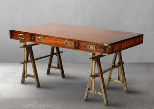 Casa Padrino Luxus Vintage Industrie Stil Schreibtisch Braun / Messing 149 x 85 x H. 77,5 cm - B�rotisch mit 3 Schubaden - Luxus Vintage Industrie Stil B�ro M�bel