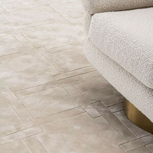 Casa Padrino Luxus Viskose Teppich Silber-Sandfarben 300 x 400 cm - Handgewebter Wohnzimmer & Hotel Teppich - Wohnzimmer Deko Accessoires - Luxus Kollektion