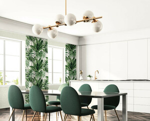 Casa Padrino Luxus Vorhang Set Palmenbltter Wei / Grn 250 x H. 290 cm - Bedruckte Leinen & Samt Vorhnge - senvorhnge - Schiebevorhnge - Luxus Kollektion