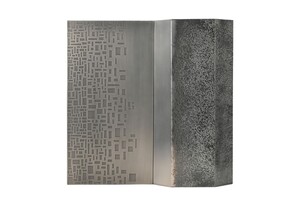 Casa Padrino Luxus Wanddekoration Silber 103,5 x 12,5 x H. 101,5 cm - Zweiteiliges Wandrelief Edge aus Stahl mit ge�tztem Antik-Nickel Finish - Luxus Deko Accessoires