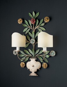 Casa Padrino Luxus Wandleuchte Mehrfarbig B. 55 x H. 70 cm - Handgefertigte Wandleuchte aus Schmiedeeisen mit handgeformten Bl�ten - Luxus Kollektion - Edel & Prunkvoll