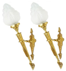 Casa Padrino Barock Wandleuchten Set Gold / Wei 15 x 15 x H. 60 cm - Wandlampen im Fackel Design