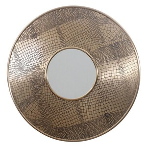 Casa Padrino Luxus Wandspiegel Gold  66 cm - Runder Deko Spiegel mit Krokodilleder Optik
