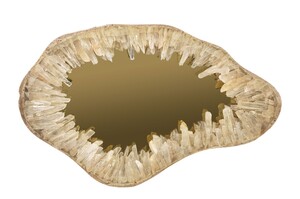 Casa Padrino Luxus Wandspiegel Gold 50 x 5 x H. 80 cm - Wandspiegel mit Rahmen aus Naturquarz und goldfarbenem Spiegelglas - Luxus Deko Accessoires