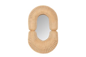 Casa Padrino Luxus Wandspiegel Naturfarben 75 x 17 x H. 120 cm - Wandspiegel mit tiefem Rahmen aus geflochtenem Rattan - Luxus Deko Accessoires