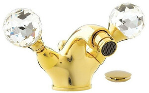 Casa Padrino Luxus Badewannen Armatur mit Swarovski Kristallglas Gold H. 7 cm - Einlochbatterie mit Ablaufgarnitur - Luxus Bad Zubehr - Made in Italy