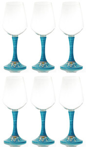 Casa Padrino Luxus Weinglas 6er Set Hellblau / Mehrfarbig H. 23,5 cm - Handgefertigte & handbemalte Weinglser - Hotel & Restaurant Accessoires - Luxus Qualitt - Made in Italy