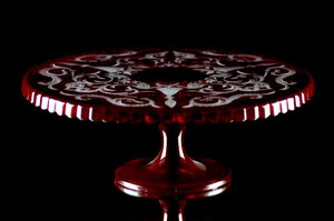 Casa Padrino Luxus Kuchenteller Rot / Silber  32 x H. 12 cm - Handgefertigte und handgravierte Glas Kuchenplatte - Hotel & Restaurant Accessoires - Luxus Qualit�t