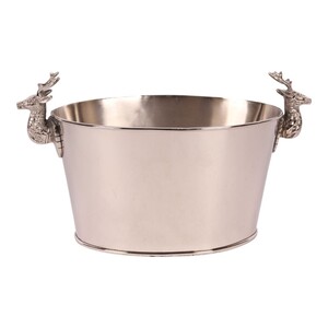 Casa Padrino Luxus Weink�hler Silber 41 x 21 x H. 24 cm - Ovaler Sektk�hler mit Hirschkopf Griffen