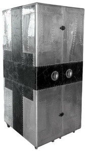 Casa Padrino Luxus Weinschrank im Koffer Design Silber / Schwarz 86 x 80 x H. 177 cm - Aluminium Barschrank - Kofferschrank - Flugzeug Mbel - Flieger Mbel - Aluminium Mbel - Luxus Bar Mbel