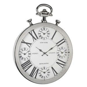 Casa Padrino Luxus Weltzeituhr Silber 40 x 5 x H. 52 cm - Wanduhr im Design einer antiken Taschenuhr