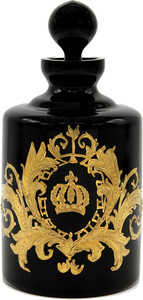 Pomp��s by Casa Padrino Luxus Whisky Karaffe mit 24 Karat Vergoldung Schwarz / Gold  12,5 x H. 25 cm - Pomp��se Glas Karaffe designed by Harald Gl��ckler