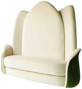 Casa Padrino Luxus Designer Sitzbank Lotusblume Cremefarben / Gr�n 162 x 64 x H. 170 cm - Edle gepolsterte Samt Bank mit hoher R�ckenlehne - Hotel M�bel - Luxus Qualit�t - Made in Italy