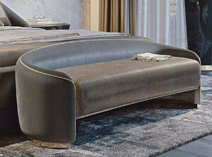 Casa Padrino Luxus Hotel Sitzbank Grau / Braun / Gold 128 x 45 x H. 40 cm - Hotel Mbel - Luxus Qualitt - Made in Italy