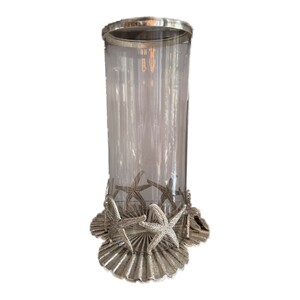 Casa Padrino Luxus Windlicht Glas mit Seestern Fu� Silber - Kerzenhalter im Maritim Stil