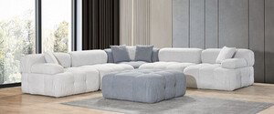 Casa Padrino Luxus Wohnzimmer Ecksofa mit Hocker Hellgrau / Grau 295 x 295 x H. 70 cm - Modulares 6 Teiliges Sofa - Hotel Sofa - Wohnzimmer M�bel - Hotel M�bel - Luxus M�bel