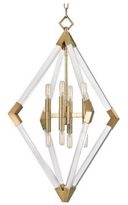 Casa Padrino Luxus H�ngeleuchte Antik Messingfarben 59,7 x 59,7 x H. 83,8 cm - Pendelleuchte mit Acryl-Diamantrahmen und Metallakzenten