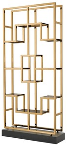 Casa Padrino Luxus Regalschrank Messing / Schwarz 108 x 29 x H. 240 cm - Edelstahl Wohnzimmerschrank mit 10 Glasregalen - Luxus Wohnzimmer M�bel
