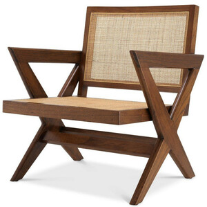 Casa Padrino Luxus Wohnzimmer Sessel Braun / Naturfarben 75 x 74 x H. 88 cm - Massivholz Sessel mit Rattangeflecht - Luxus M�bel