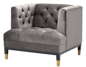 Casa Padrino Luxus Wohnzimmer Sessel Grau / Schwarz / Messingfarben 93 x 85 x H. 79 cm - Chesterfield M�bel