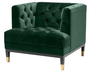 Casa Padrino Luxus Wohnzimmer Sessel Grn / Schwarz / Messingfarben 93 x 85 x H. 79 cm - Chesterfield Mbel