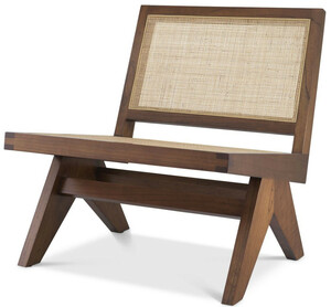 Casa Padrino Luxus Wohnzimmer Sessel Braun / Naturfarben 69,5 x 74 x H. 76 cm - Massivholz Sessel mit Rattangeflecht - Luxus M�bel