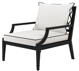 Casa Padrino Luxus Sessel mit Kissen Mattschwarz / Wei� 68,5 x 80 x H. 79 cm - Sessel aus hochwertigen strapazierbarem Aluminium - Wohnzimmerm�bel - Gartenm�bel - Gastronomie M�bel