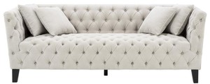 Casa Padrino Luxus Chesterfield Wohnzimmer Sofa mit 4 Kissen Sandfarben / Schwarz 217 x 92 x H. 78 cm - Luxus Mbel