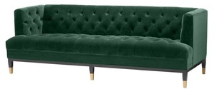 Casa Padrino Luxus Wohnzimmer Sofa Grn / Schwarz / Messingfarben 230 x 85 x H. 79 cm - Chesterfield Samtsofa