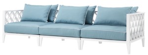 Casa Padrino Luxus Wohnzimmer Sofa mit Kissen Wei� / Hellblau 275,5 x 93 x H. 69 cm - Wohnzimmerm�bel