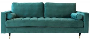 Casa Padrino Wohnzimmer Samt Sofa mit Kissen Smaragdgrn / Schwarz / Messing 225 x 95 x H. 90 cm - Luxus Wohnzimmer Mbel