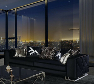 Casa Padrino Luxus Wohnzimmer Sofa mit dekorativen Kissen Schwarz / Silber 237 x 96 x H. 66 cm - Luxus Wohnzimmer Mbel