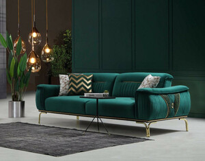 Casa Padrino Luxus Wohnzimmer Sofa mit verstellbarer Rckenlehne Grn / Gold 223 x 93 x H. 78 cm - Luxus Wohnzimmer Mbel