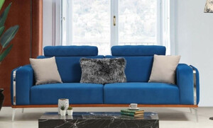 Casa Padrino Luxus Wohnzimmer Sofa mit verstellbarer Rckenlehne Blau / Braun / Silber 225 x 95 x H. 89 cm - Luxus Wohnzimmer Mbel