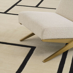 Casa Padrino Luxus Teppich Cremefarben / Schwarz 300 x 400 cm - Handgetufteter Wohnzimmer Teppich aus 100% Neuseeland Wolle - Luxus Qualitt