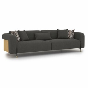 Casa Padrino Luxus Wohzimmer & Hotel Sofa Grau / Naturfarben / Messing 250 cm - Luxus M�bel