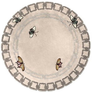 Casa Padrino Luxus Wollteppich Schmetterlinge Mehrfarbig  200 cm - Runder Design Teppich - Handgetufteter Wohnzimmer Woll Teppich - Luxus Qualit�t