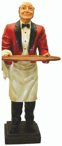 Casa Padrino Luxus XXL Deko Skulptur Buttler Mehrfarbig H. 180 cm - XXL Deko Kellner Figur - Restaurant & Gastronomie Deko Accessoires