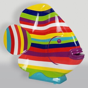 Casa Padrino XXL Deko Figur Fisch mit Streifen Bunt H. 110 cm - Wohnzimmer Deko Skulptur