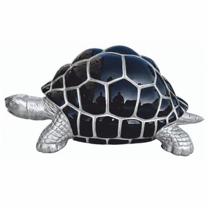 Casa Padrino Deko Skulptur Schildkr�te Silber / Schwarz 110 cm - Garten Deko Figur