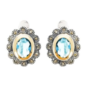 Casa Padrino Ohrringe Blau Markasit aus Silber und Gold