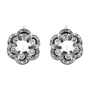 Casa Padrino Ohrringe Blume aus Sterlingsilber mit Markasit und Perle