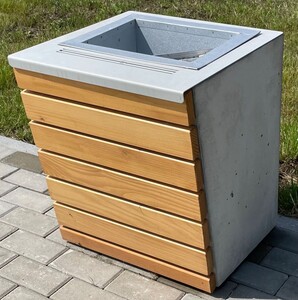 Casa Padrino Park Abfallbeh�lter Naturfarben / Grau / Silber H. 60 cm - Stadt Abfalleimer - Beton M�lleimer