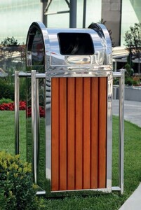 Casa Padrino Park Abfallbeh�lter Silber / Braun H. 90 cm - Stadt Abfalleimer - Edelstahl M�lleimer