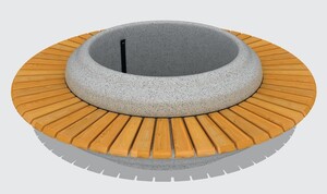 Casa Padrino Parkbank - Runde Stadtbank mit Blumenk�bel Naturfarben / Grau  220 cm - Outdoor & Park M�bel