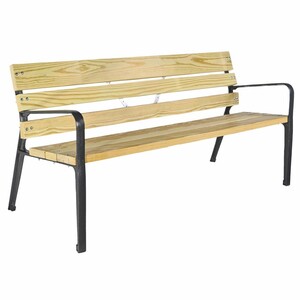 Casa Padrino Parkbank mit R�ckenlehne und Armlehnen Naturfarben / Schwarz 180 cm - Stadtbank - Gartenbank - Outdoor Sitzbank