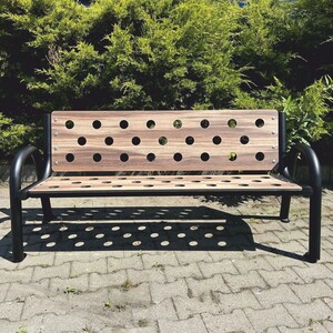 Casa Padrino Parkbank mit R�ckenlehne und Armlehnen Naturfarben / Braun / Schwarz 192 cm - Stadtbank - Gartenbank - Outdoor Sitzbank