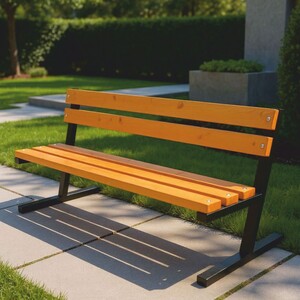 Casa Padrino Parkbank mit R�ckenlehne Naturfarben / Schwarz 200 cm - Stadtbank - Gartenbank - Outdoor Sitzbank