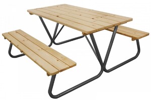 Casa Padrino Picknicktisch mit integrierten Sitzbnken Naturfarben / Grau 180 cm - Picknick Mbel