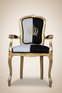 Casa Padrino Pomp��s by Harald Gl��ckler Barock Esszimmerstuhl mit Armlehnen, Schwarz / Wei� / Gold, 48 x 54 x 100 cm